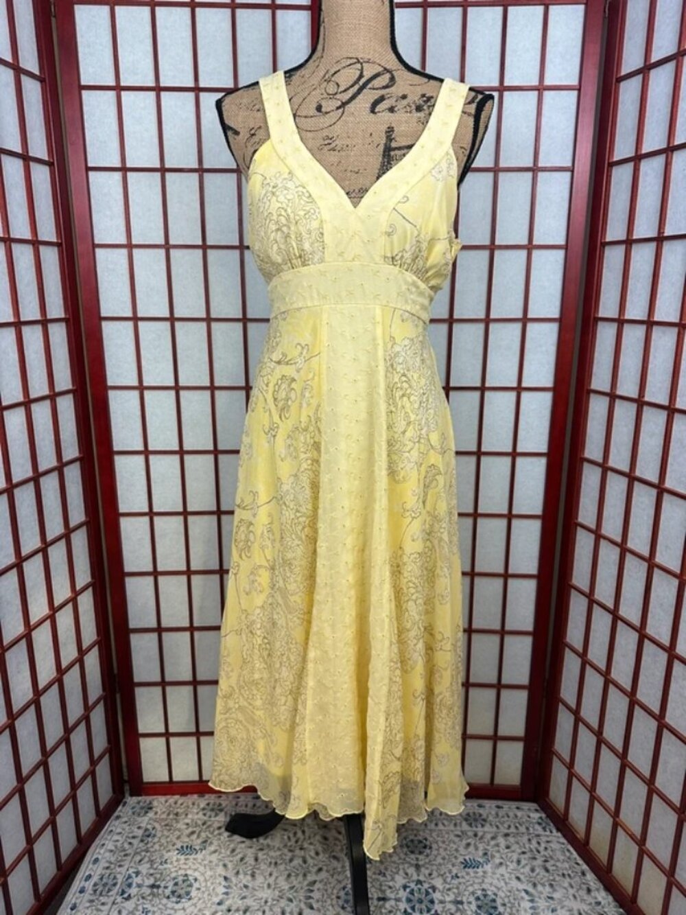 Jonathan Martin Yellow Spring Romantic Flowy Chiffon Midi Dress
